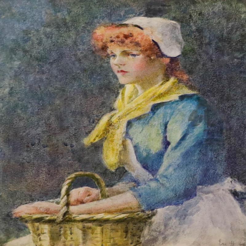 W. H. H - Framed Late 19th Century Watercolour, Lady with the Yellow Neck Scarf - Art by Unknown