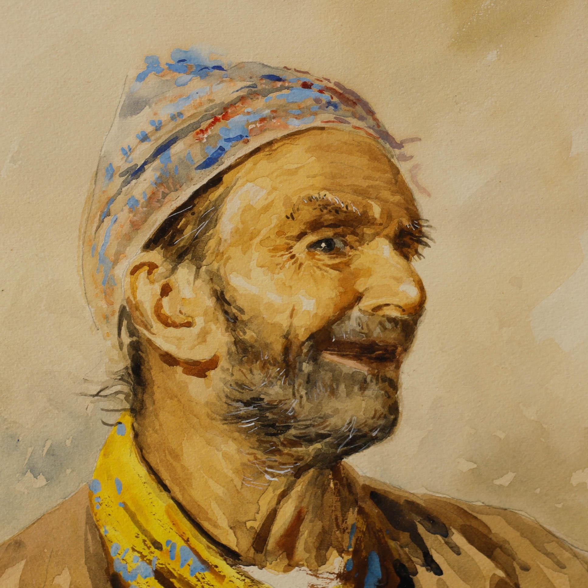 Gianni - Gerahmtes Aquarell der italienischen Schule des 20. Jahrhunderts, Porträt eines Mannes im Angebot 3