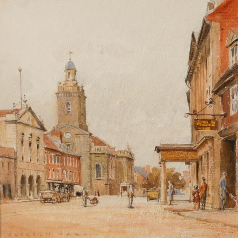 Alfred Henry Hart (1866-1953) - Aquarelle encadrée, Market Place, Blandford - Art de Unknown