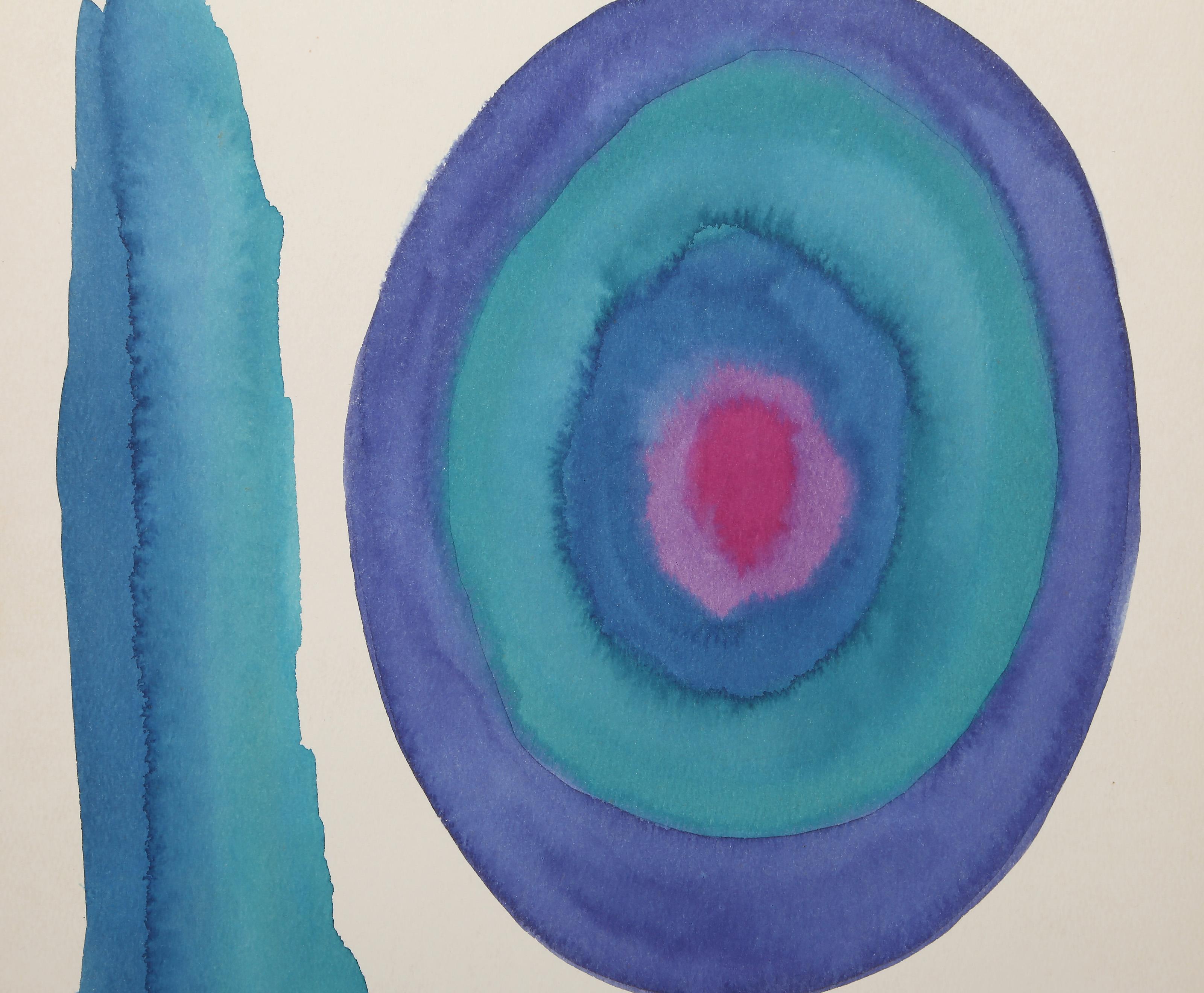 Blaue und rote Komposition, modernes Aquarell von G Sinclair im Angebot 1