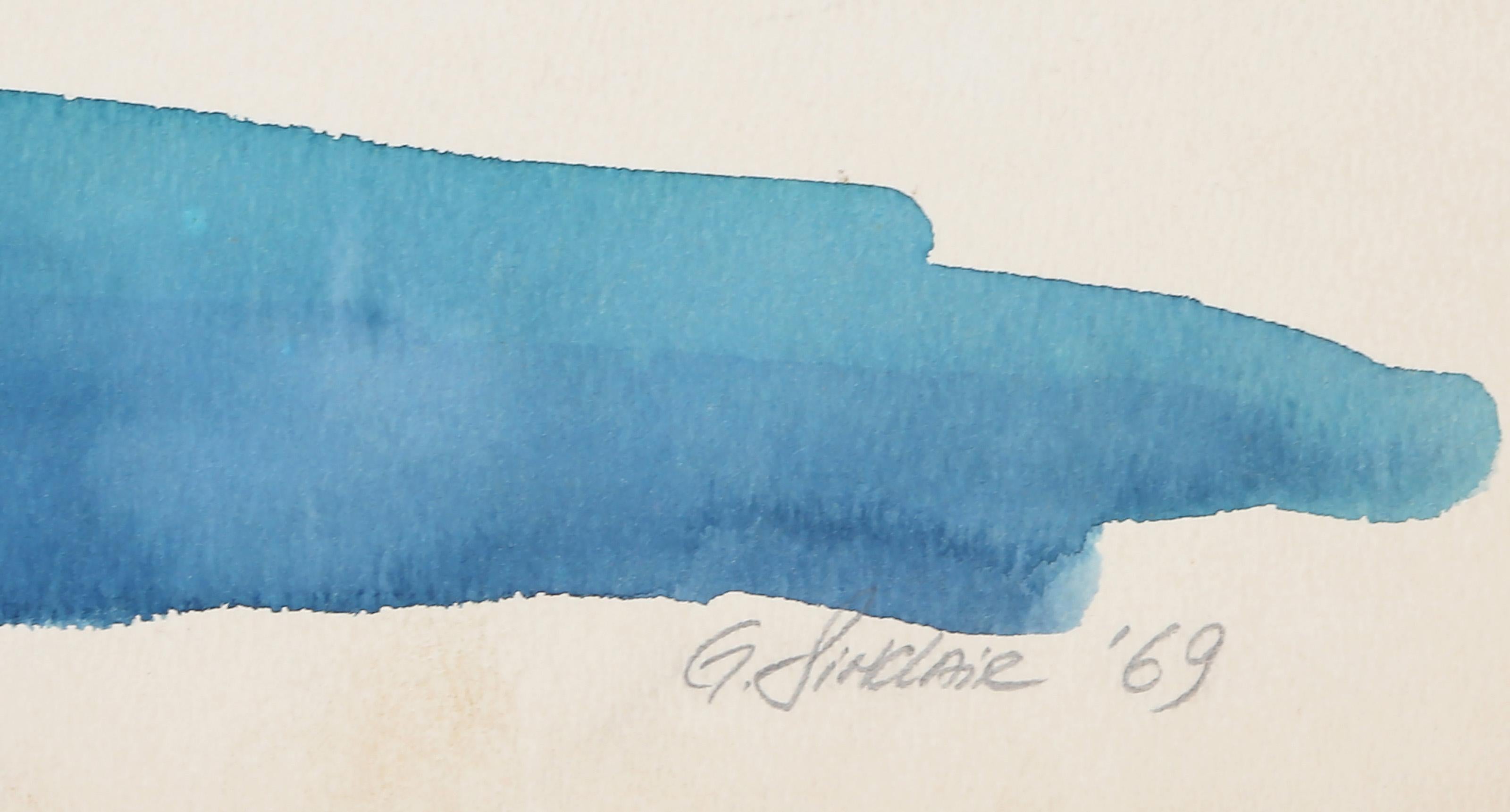 Blaue und rote Komposition, modernes Aquarell von G Sinclair im Angebot 3
