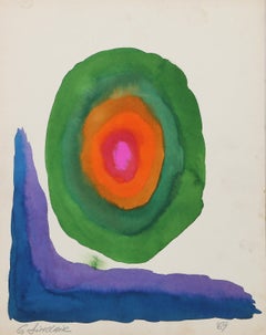 Composizione verde e viola, acquerello moderno di G Sinclair