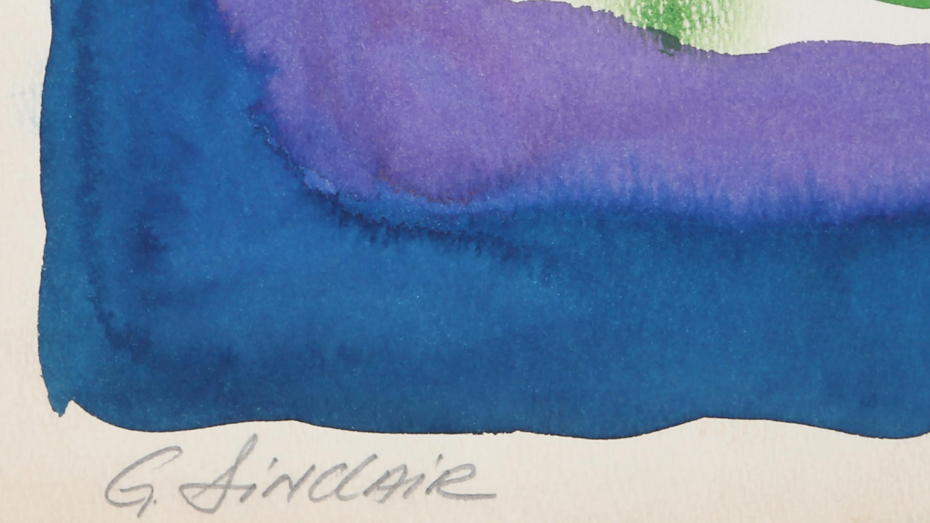 Grüne und lila Komposition, modernes Aquarell von G Sinclair im Angebot 2