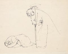 Due donne, disegno moderno a inchiostro di Nan Hoover