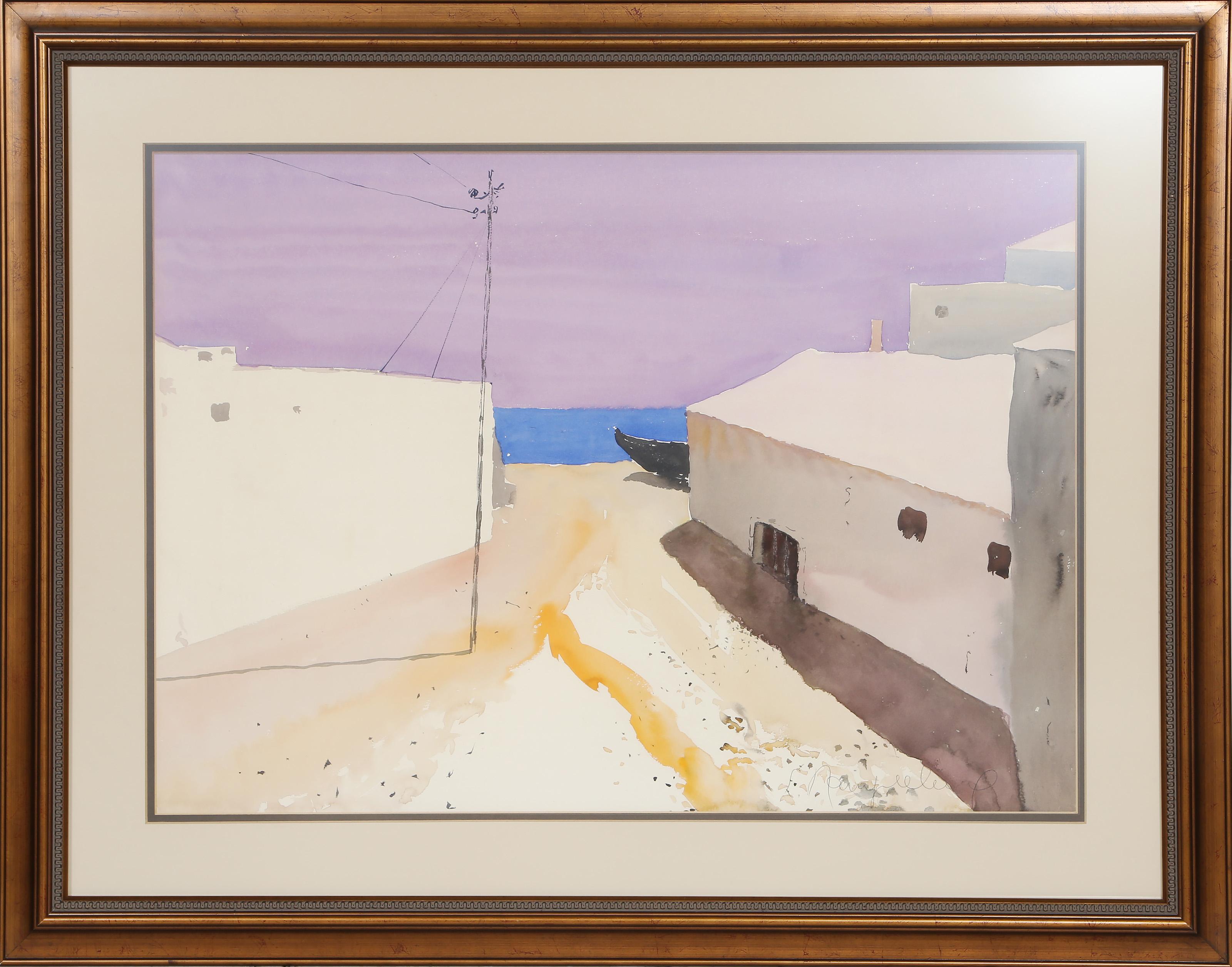 Seaside Town, Modern Watercolor by Emile Rampelberg