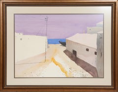 Ciudad costera, acuarela moderna de Emile Rampelberg
