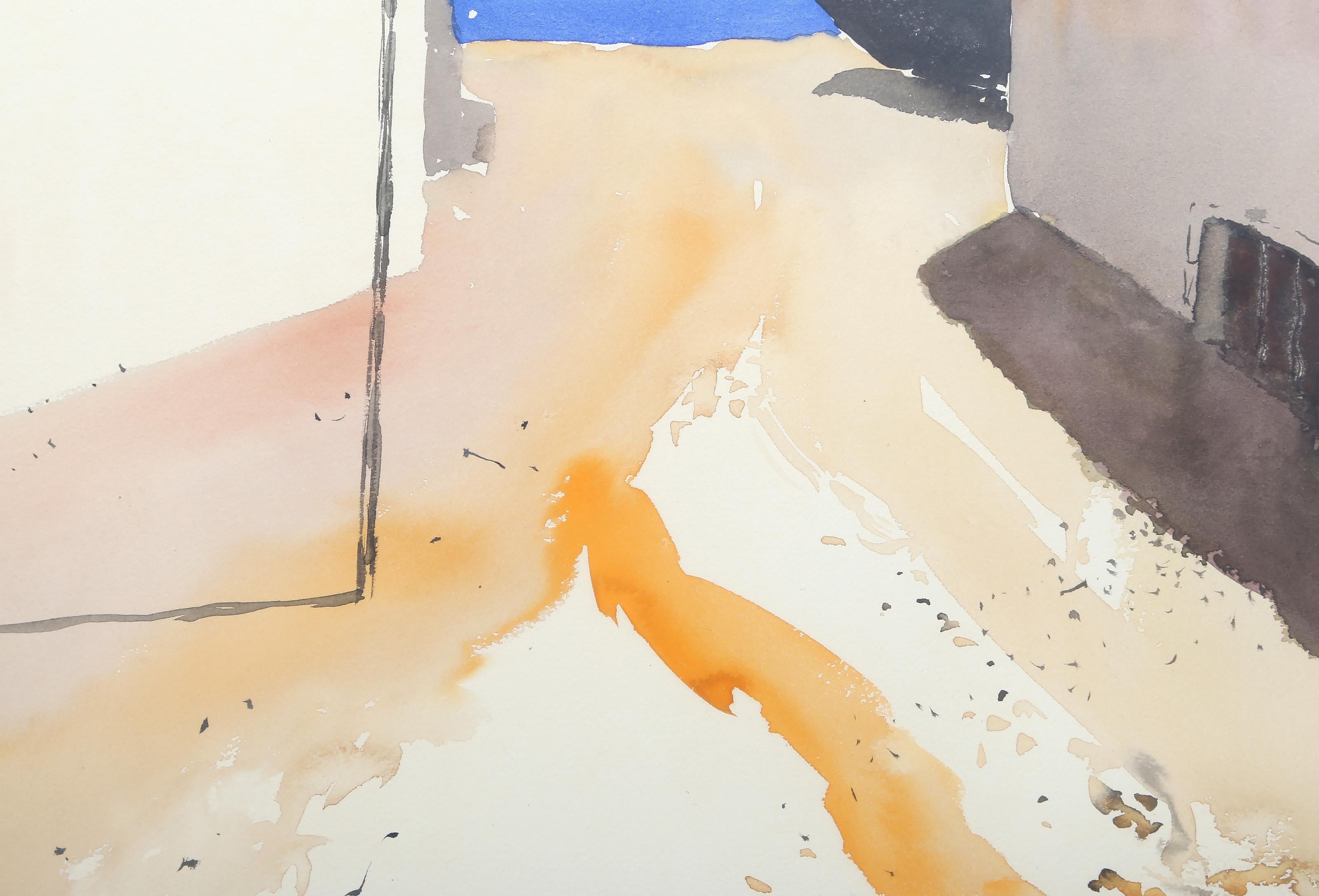Aquarelle moderne d'Emile Rampelberg - Beige Landscape Art par Emile RAMPELBERG