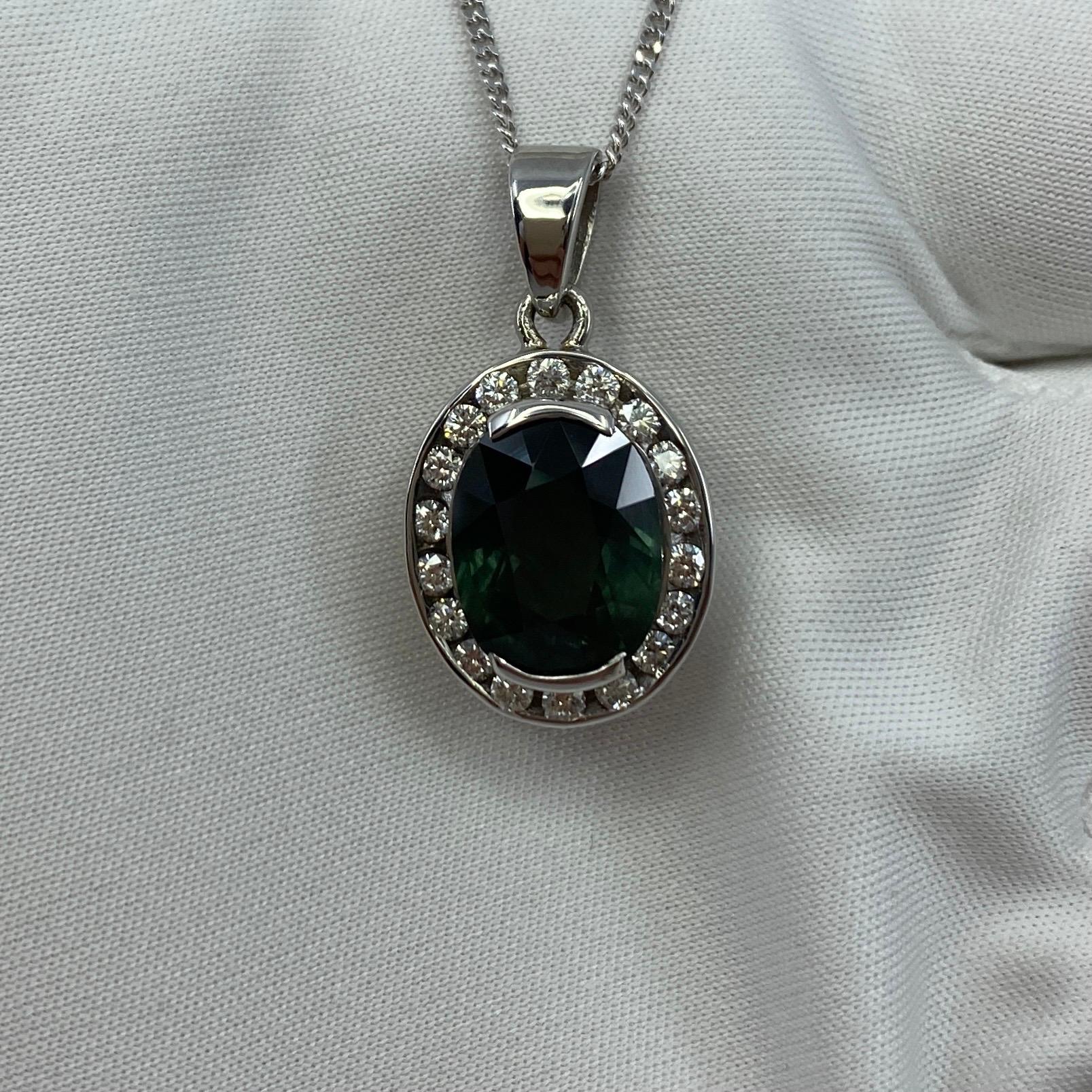 5.68tcw IGI Certified Color Change Green Sapphire Diamond 18k White Gold Pendant For Sale 8