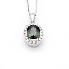 5.68tcw IGI Certified Color Change Green Sapphire Diamond 18k White Gold Pendant