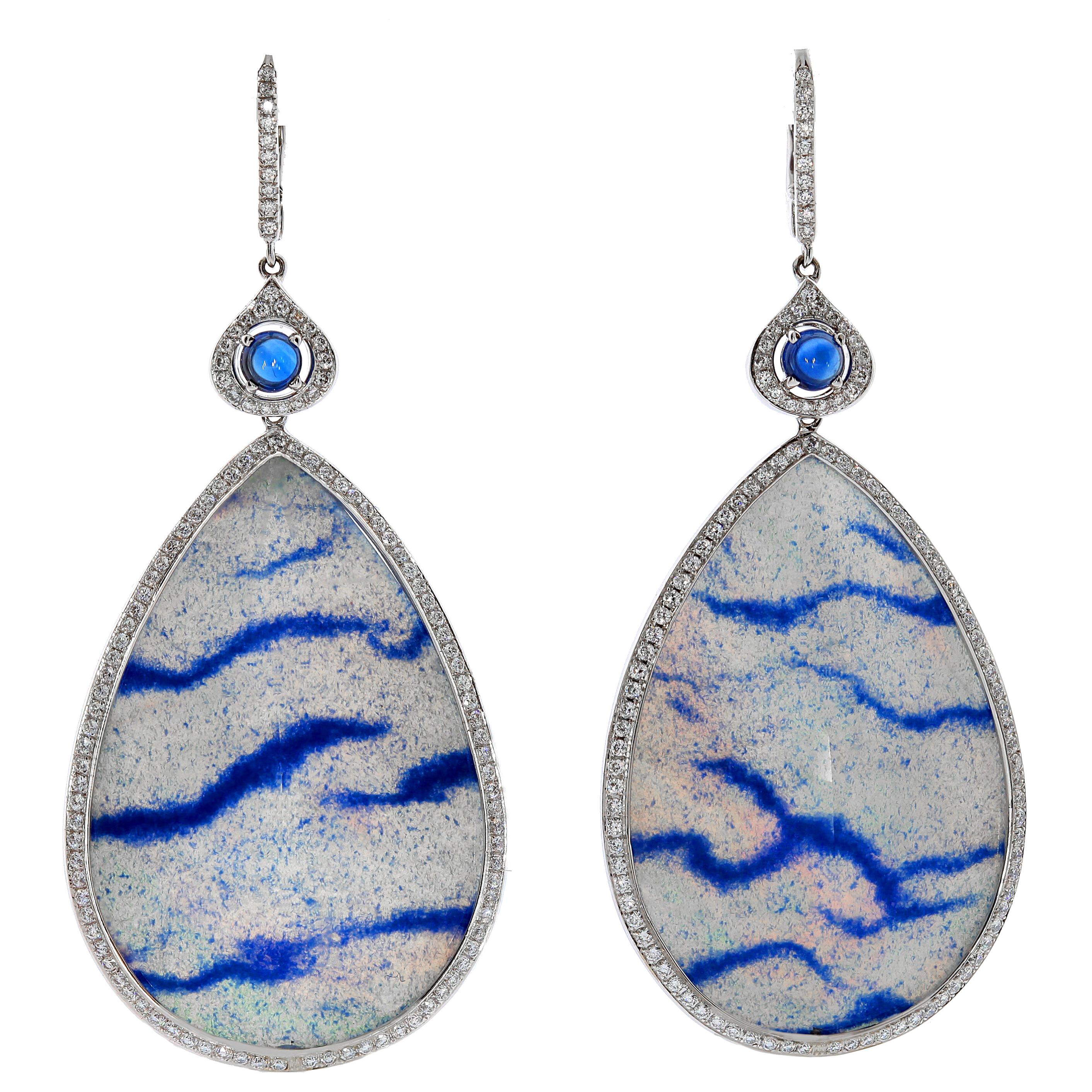 Chatila 56.9 Carat Blue Rhodocrosite Sapphire and Diamond Earrings For Sale