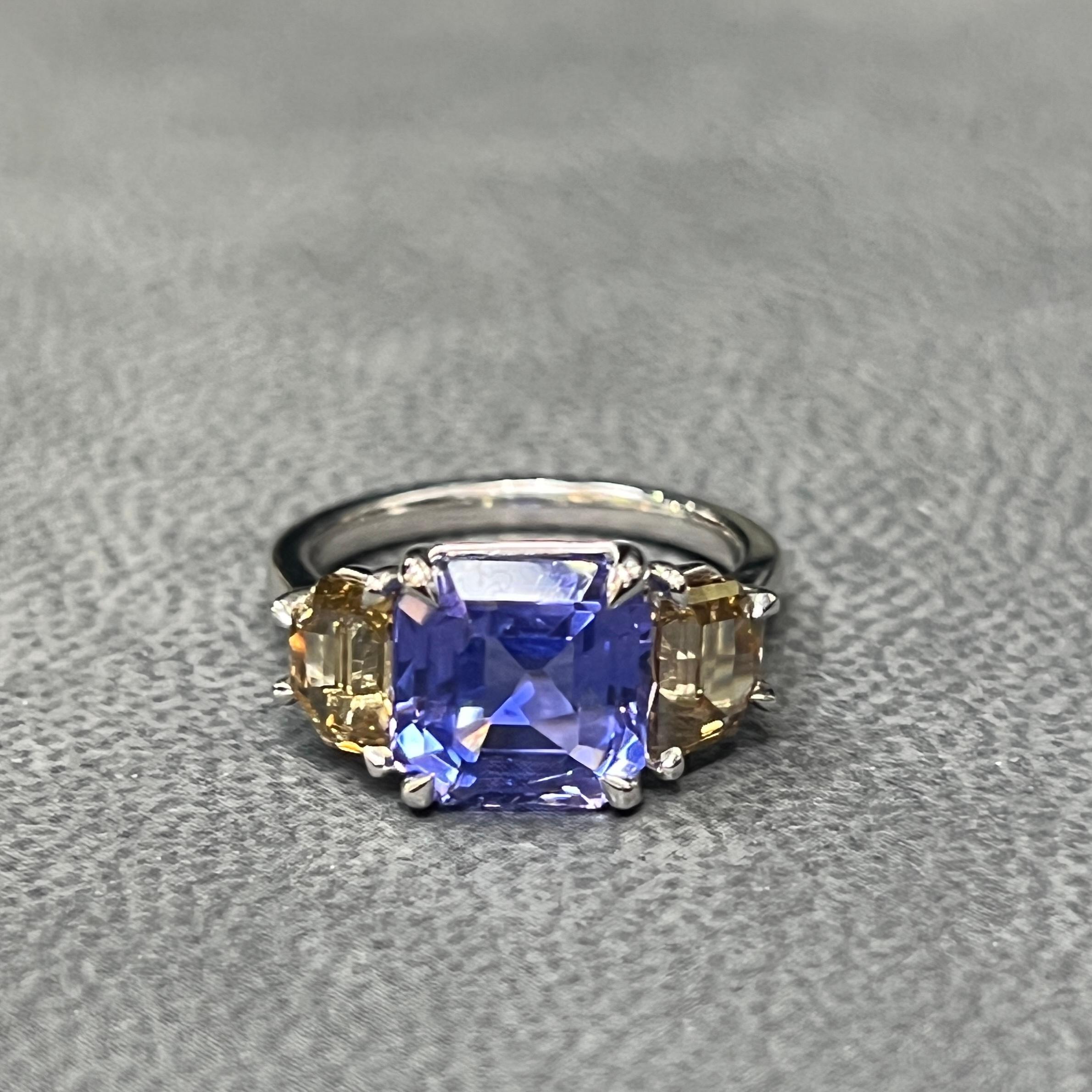 Emerald Cut 5.69 carat Certified Natural Sapphire & Diamond Ring For Sale