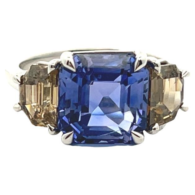 5.69 carat Certified Natural Sapphire & Diamond Ring For Sale