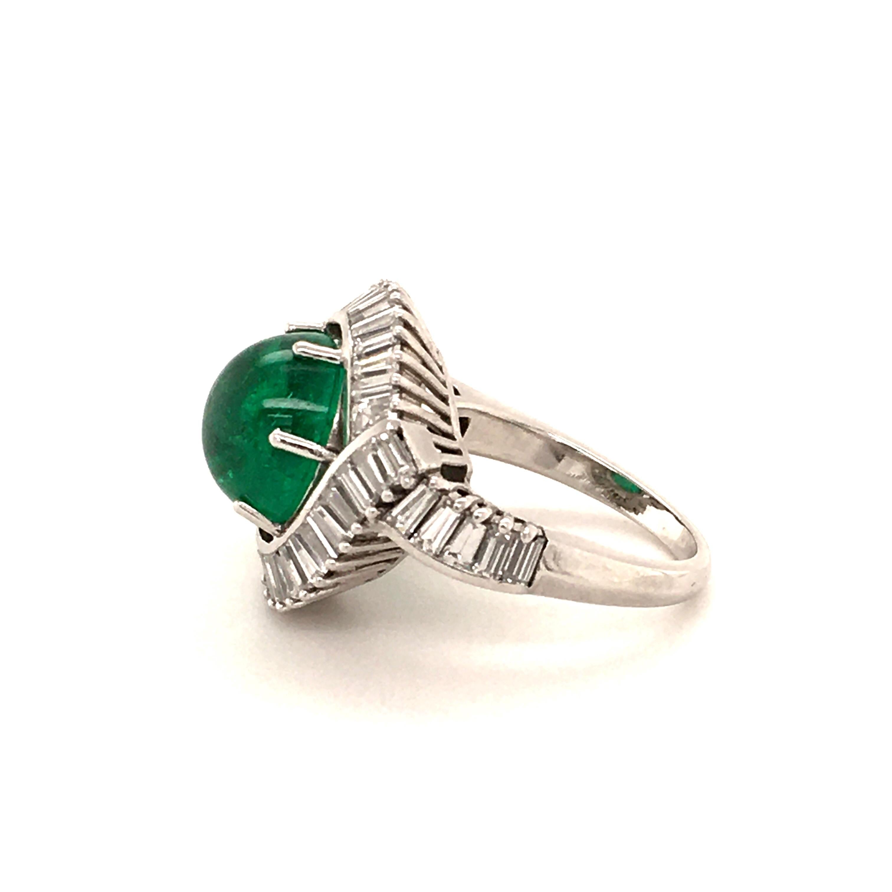 Cabochon 5.69 Carat Colombian Emerald and Diamond Ring in Platinum 950 For Sale
