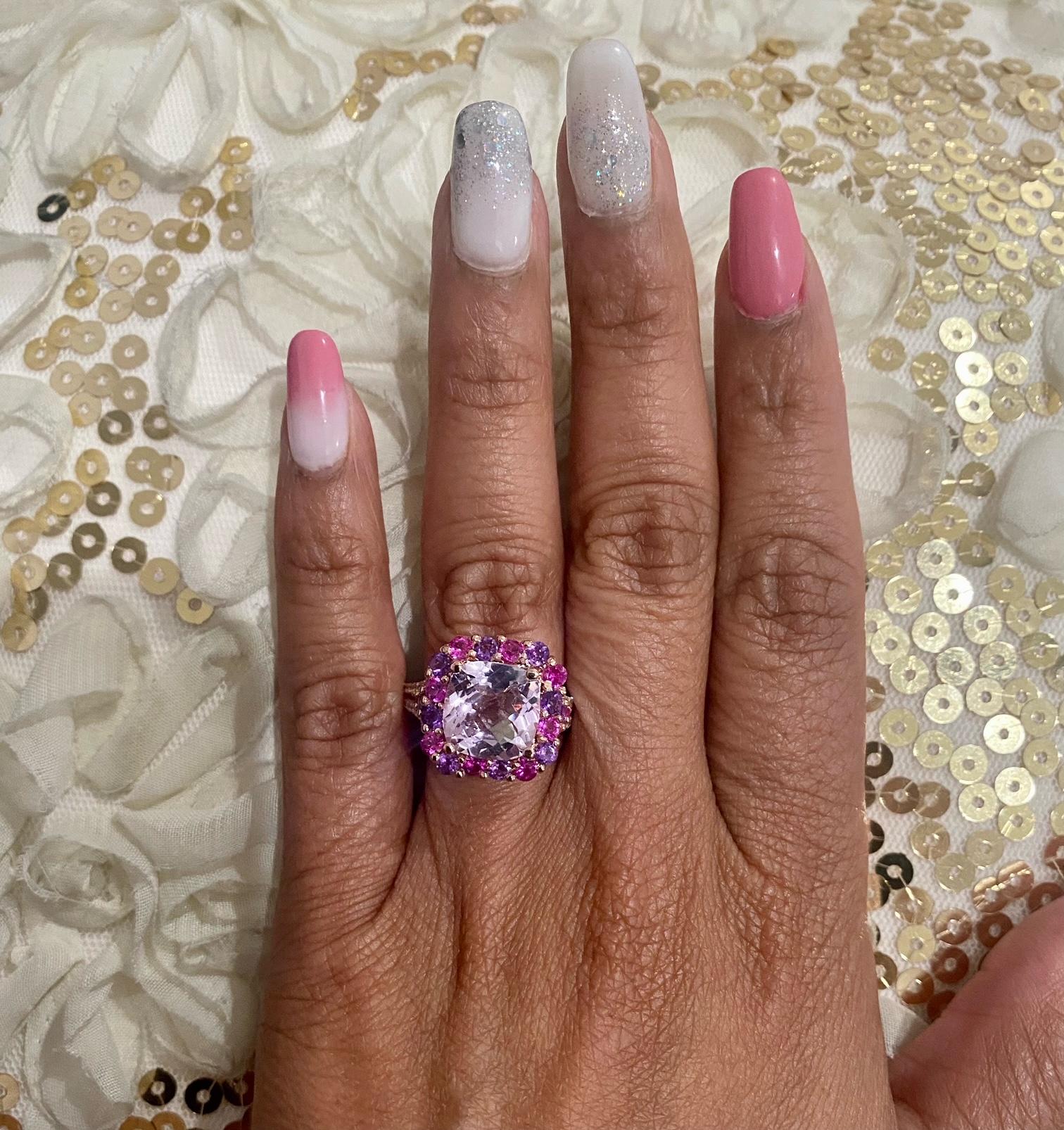 5.69 Carat Cushion Cut Amethyst Sapphire Diamond Rose Gold Cocktail Ring Pour femmes en vente