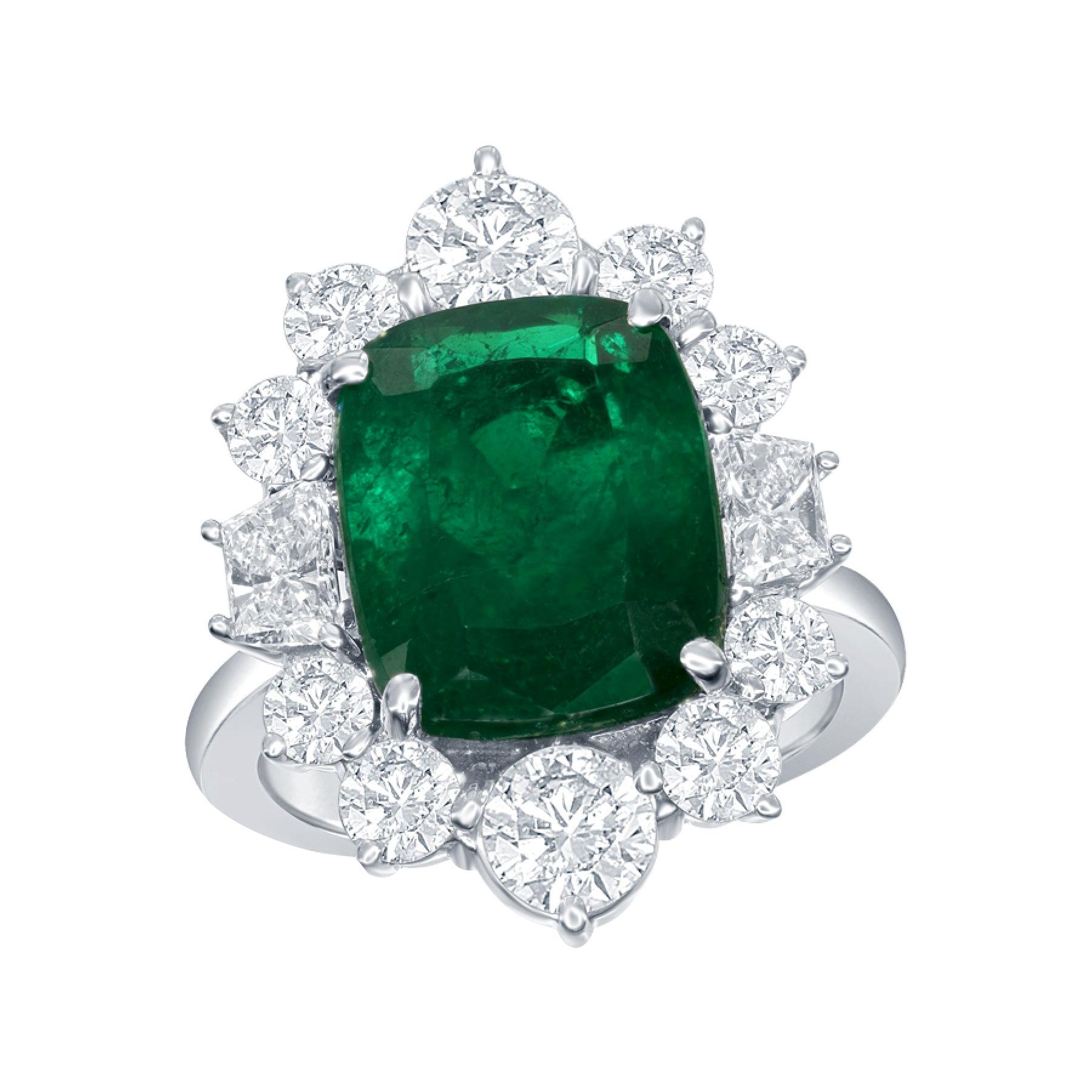 5.69 Carat Emerald and Diamond Ring with 2.60 Carat Set in Platinum For Sale
