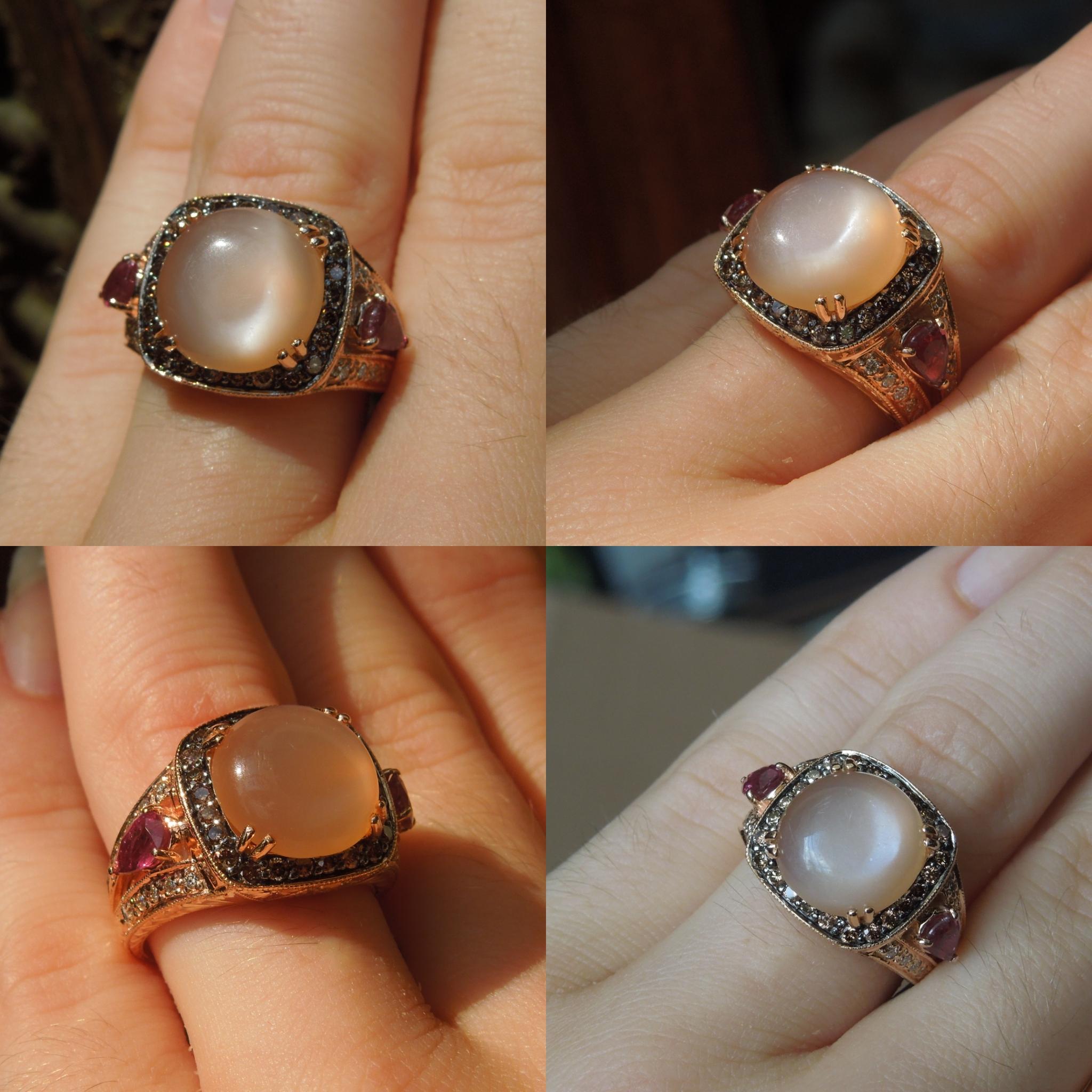 Round Cut 5.69 Carat Moonstone Rose Gold Halo Ring For Sale