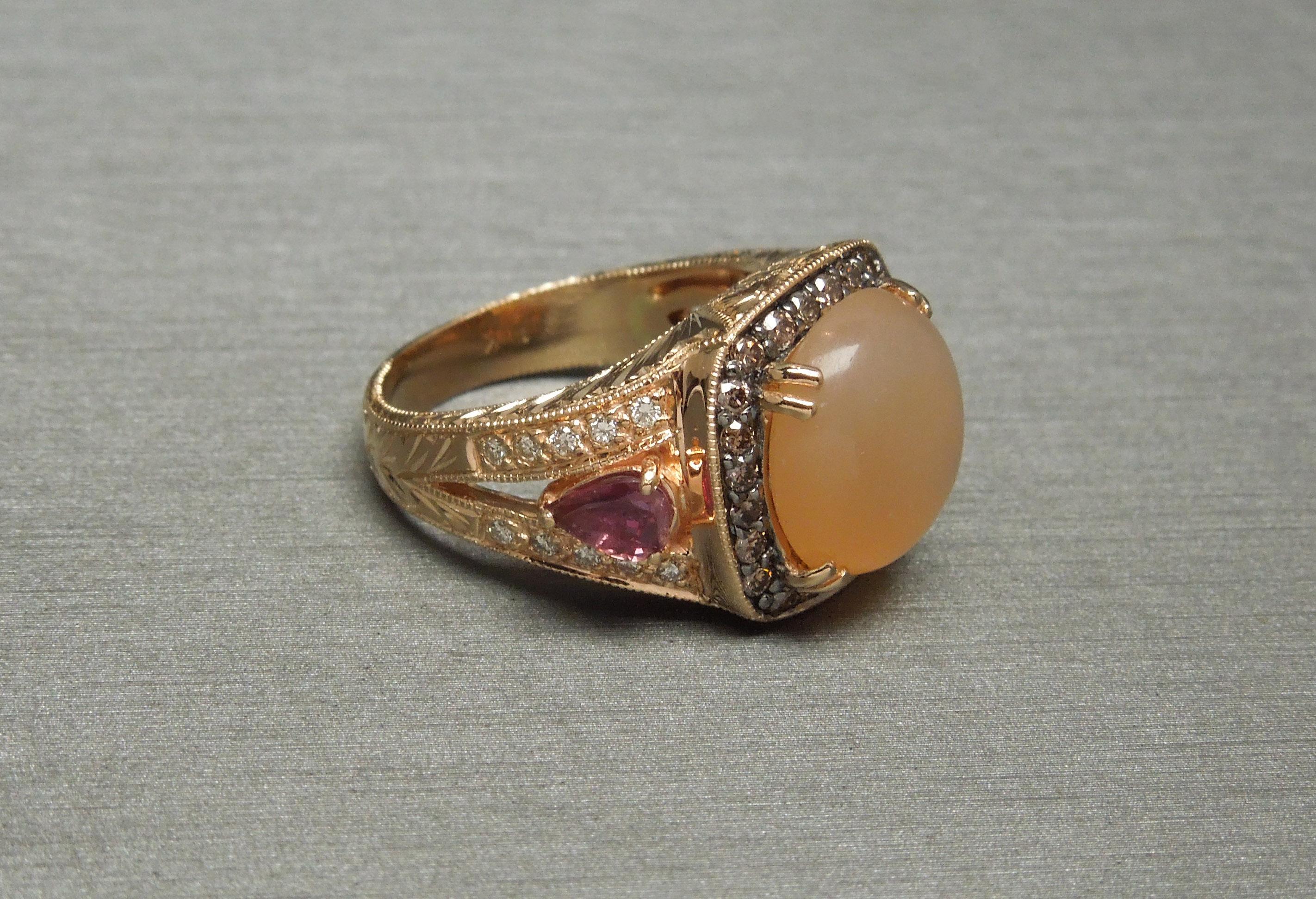 Women's or Men's 5.69 Carat Moonstone Rose Gold Halo Ring For Sale