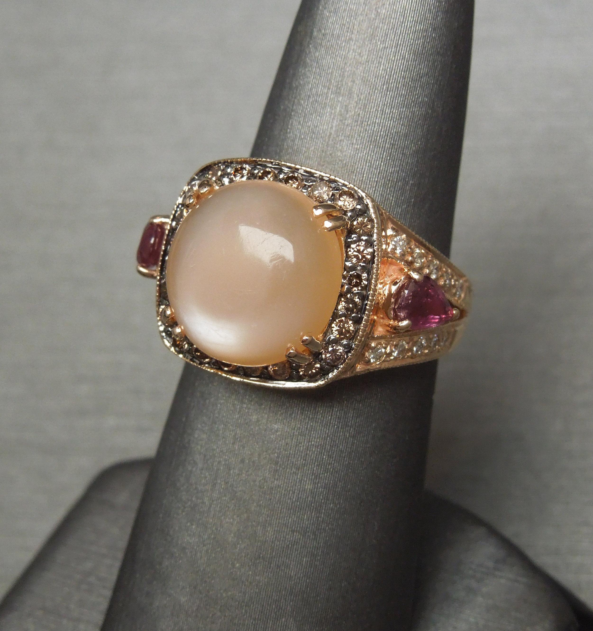 5.69 Carat Moonstone Rose Gold Halo Ring For Sale 3