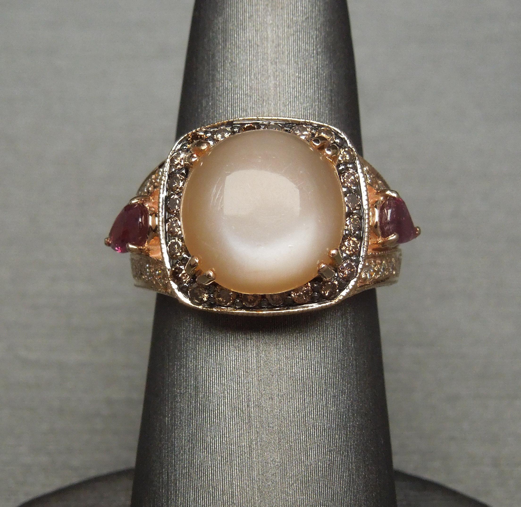 5.69 Carat Moonstone Rose Gold Halo Ring For Sale 4