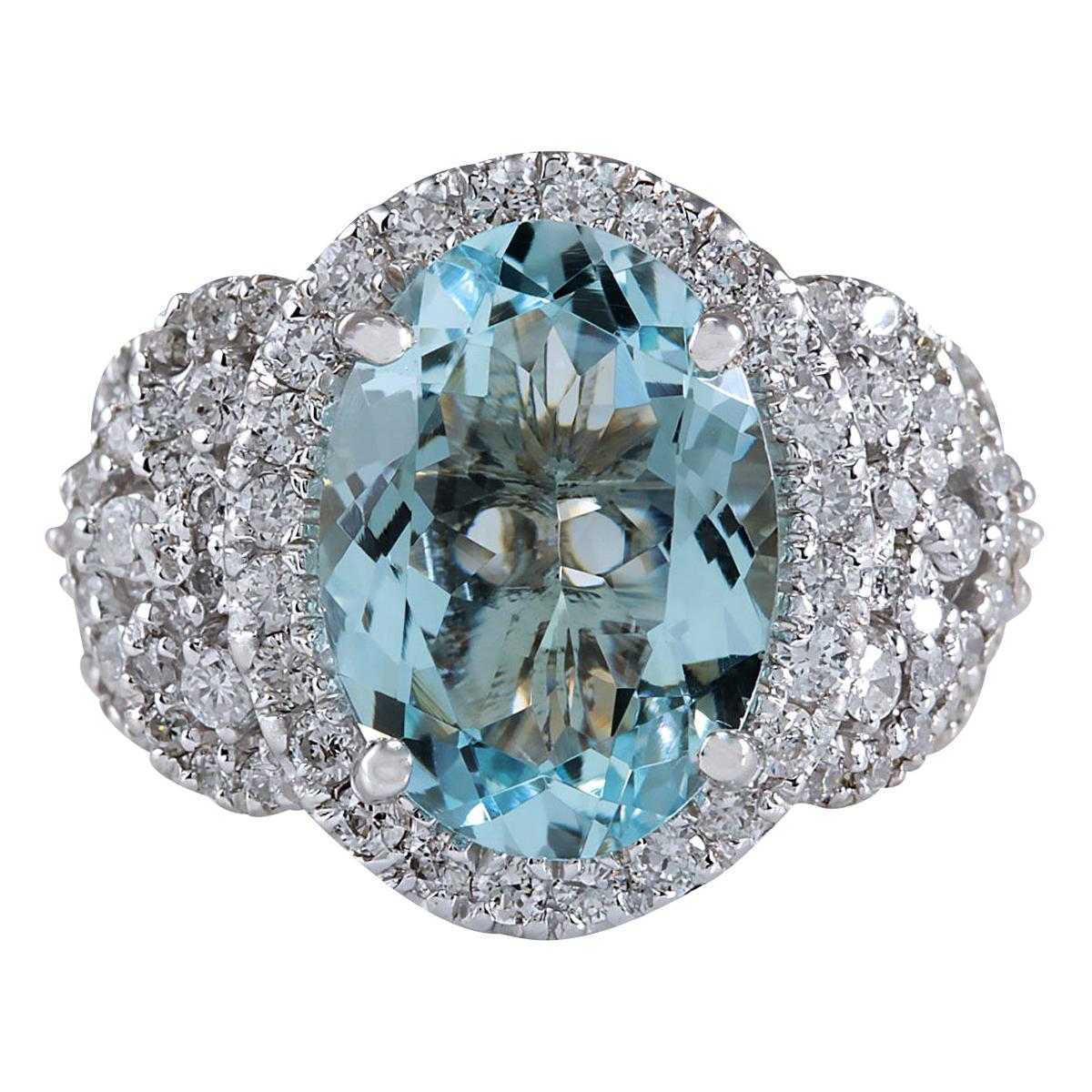 Natural Aquamarine Diamond Ring In 14 Karat White Gold 