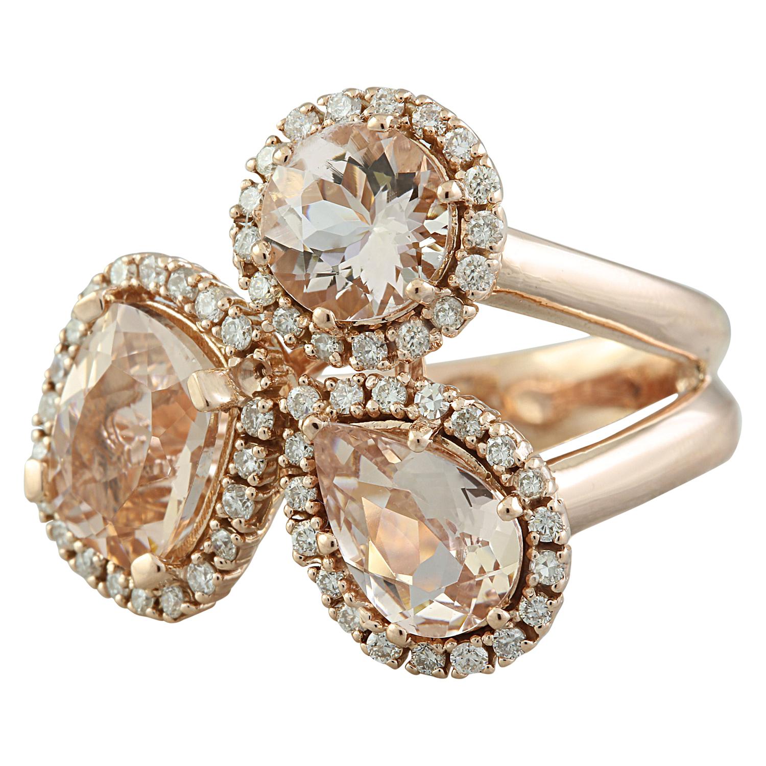 5.69 Carat Natural Morganite 14 Karat Solid Rose Gold Diamond Ring In New Condition For Sale In Los Angeles, CA
