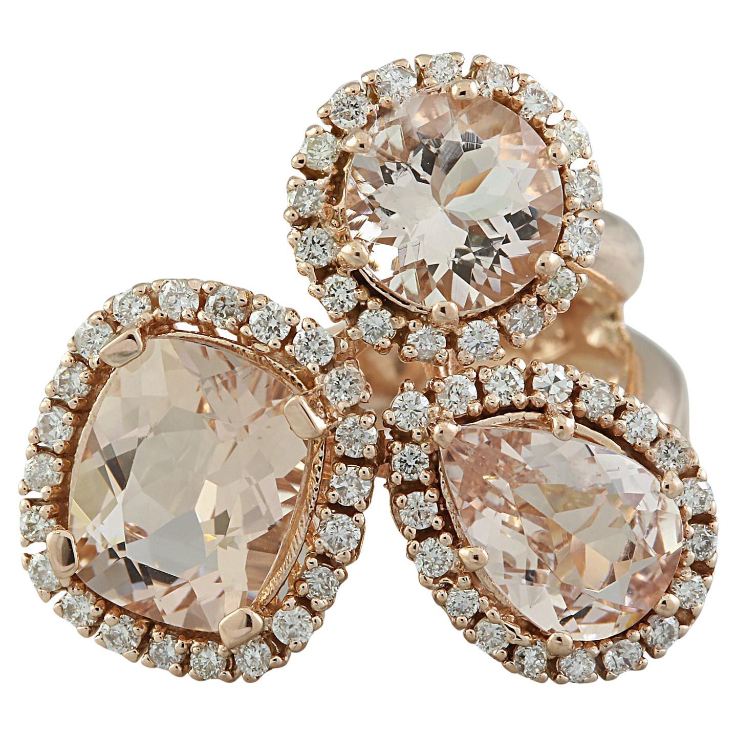 5.69 Carat Natural Morganite 14 Karat Solid Rose Gold Diamond Ring For Sale