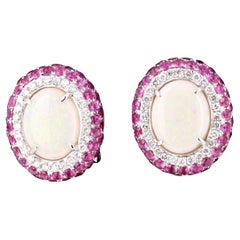 5.69 Carat Opal Pink Sapphire Diamond White Gold Earrings