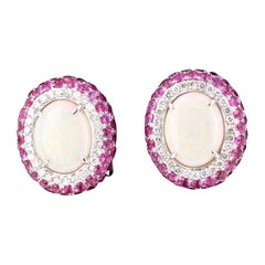 5.69 Carat Opal Pink Sapphire Diamond White Gold Earrings