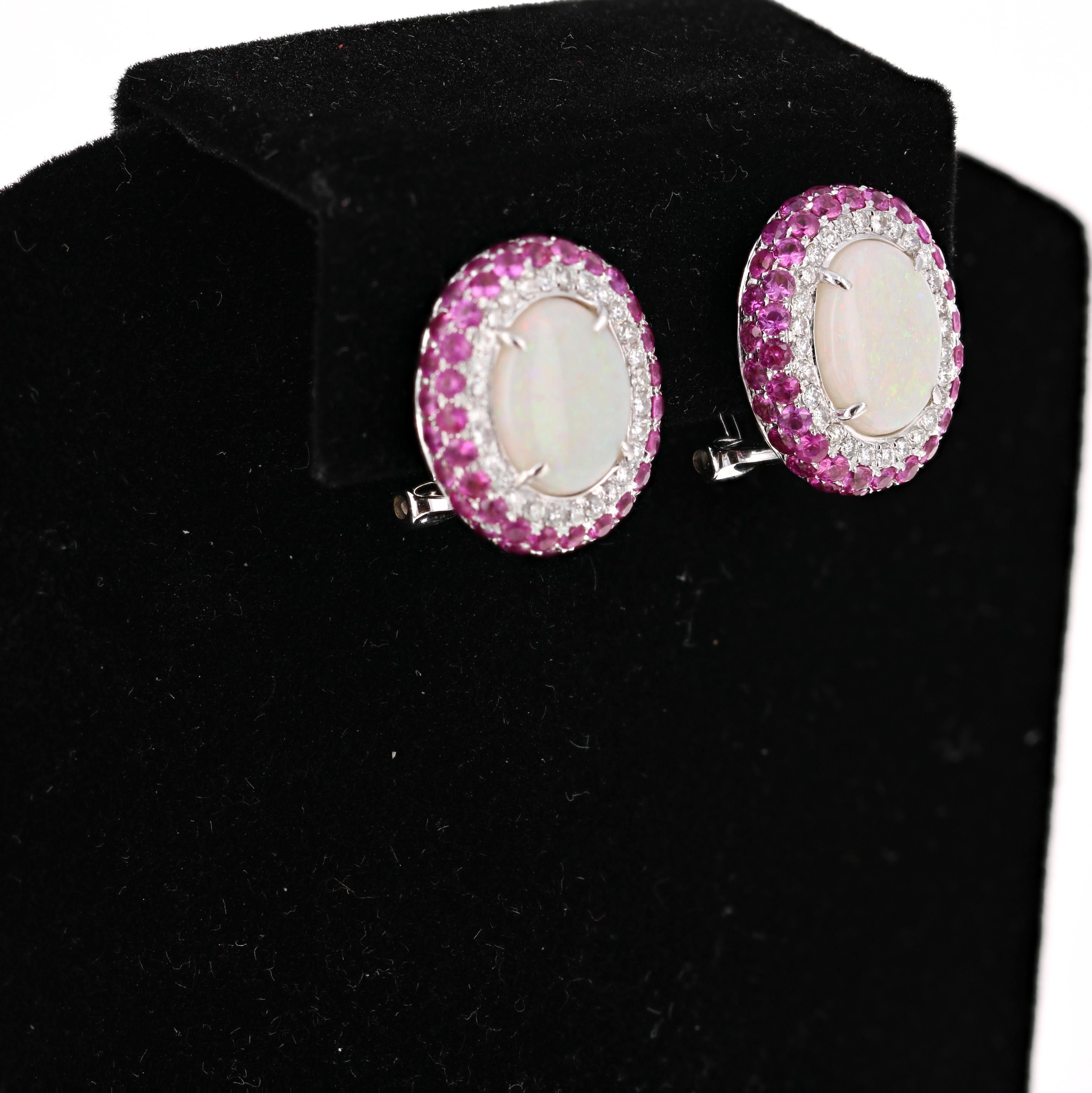 5.69 Carat Opal Pink Sapphire Diamond White Gold Earrings In New Condition For Sale In Los Angeles, CA