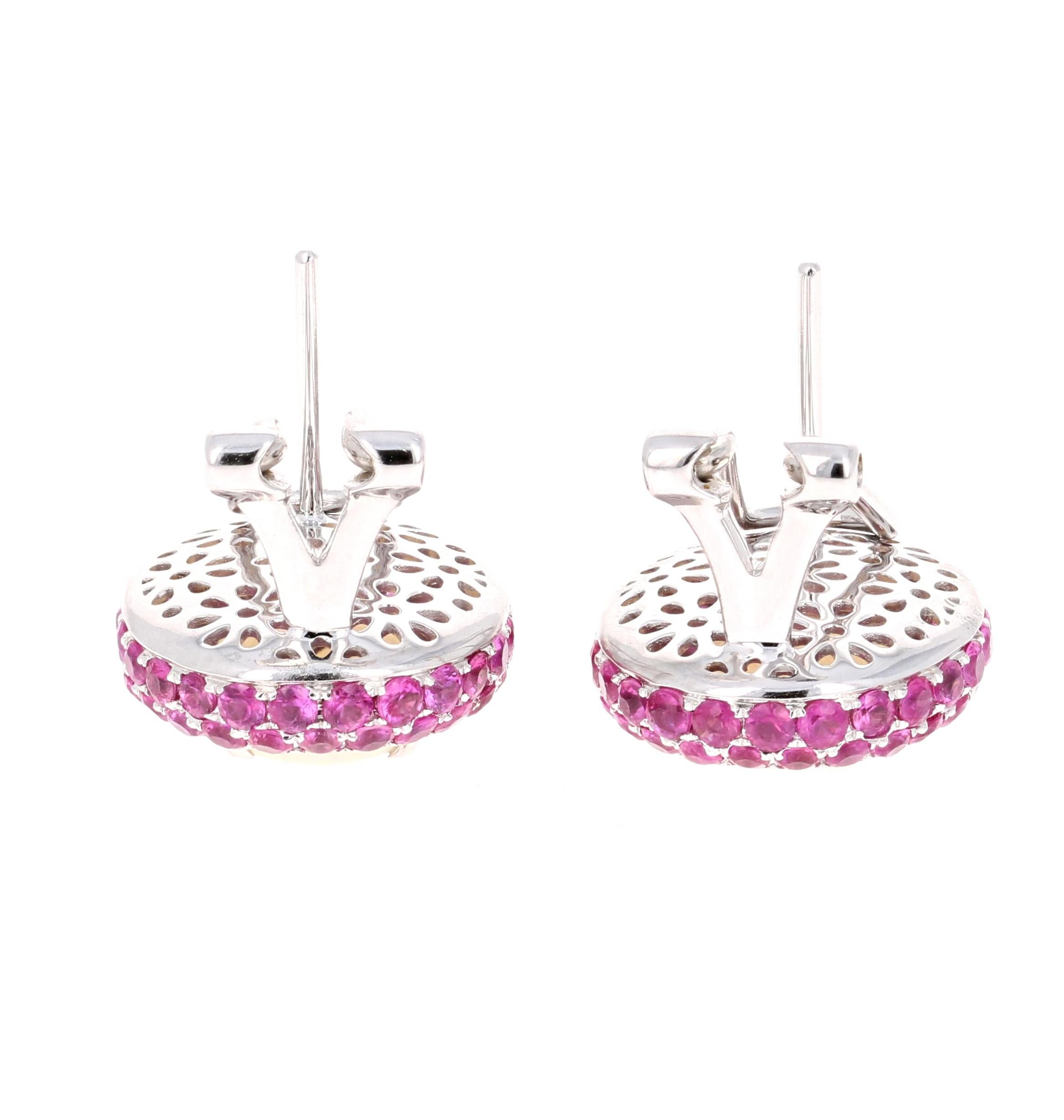 Oval Cut 5.69 Carat Opal Pink Sapphire Diamond White Gold Earrings For Sale