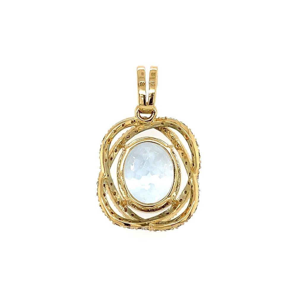 Modernist 5.69 Carat Oval Aquamarine and Diamond Gold Vintage Pendant For Sale