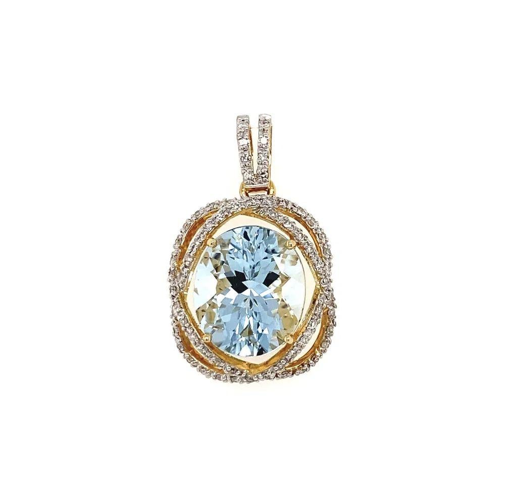 Oval Cut 5.69 Carat Oval Aquamarine and Diamond Gold Vintage Pendant For Sale