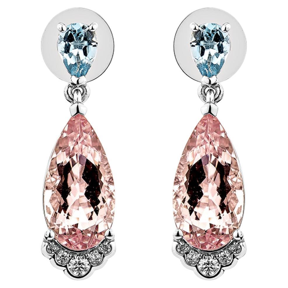 Sunita Nahata Morganite 5.69ct. Earring in 18KWG with Aquamarine & Diamond.
