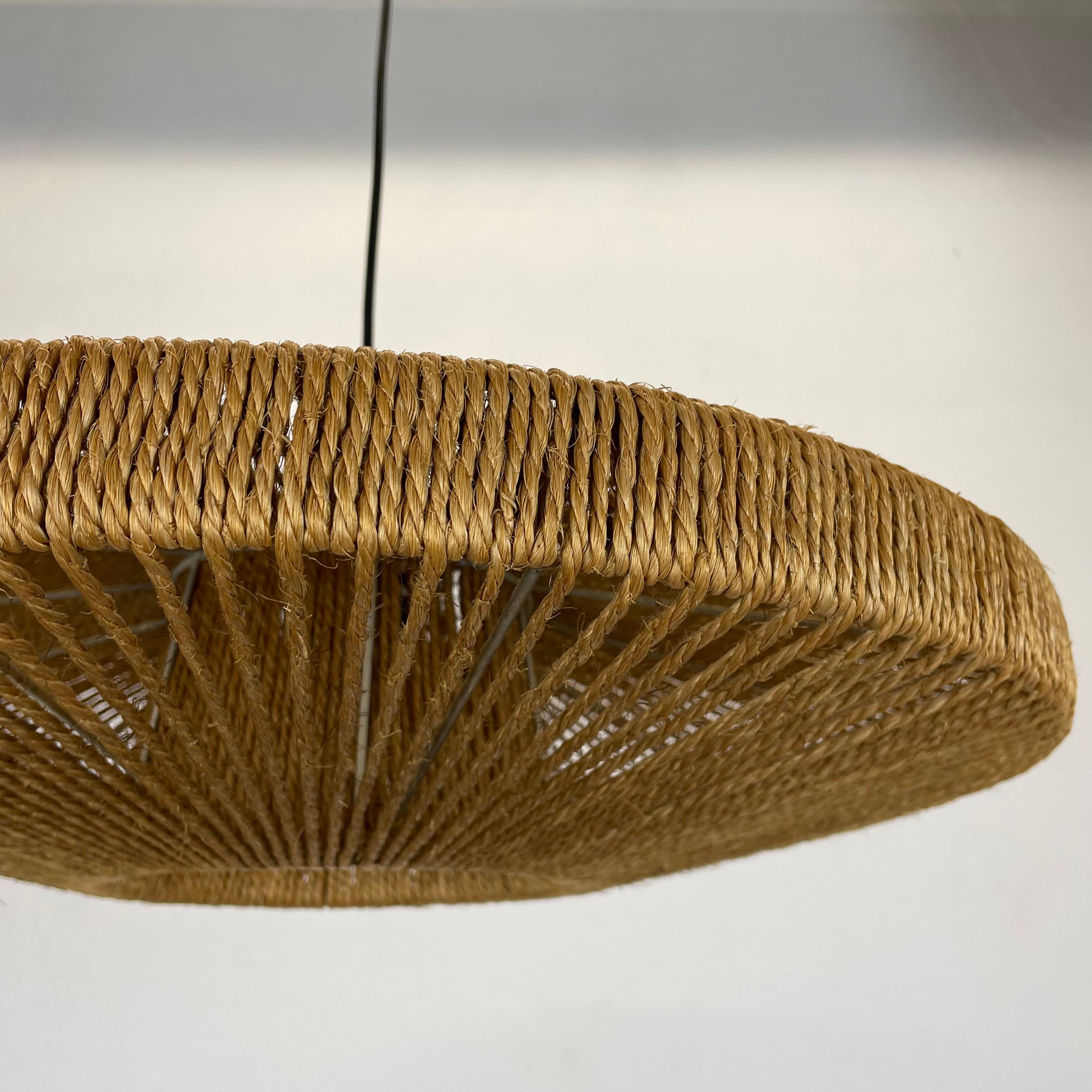 56cm Organic Sisal and Teak Ufo Hanging Light Made by Temde Lights Germany 1960s For Sale 6