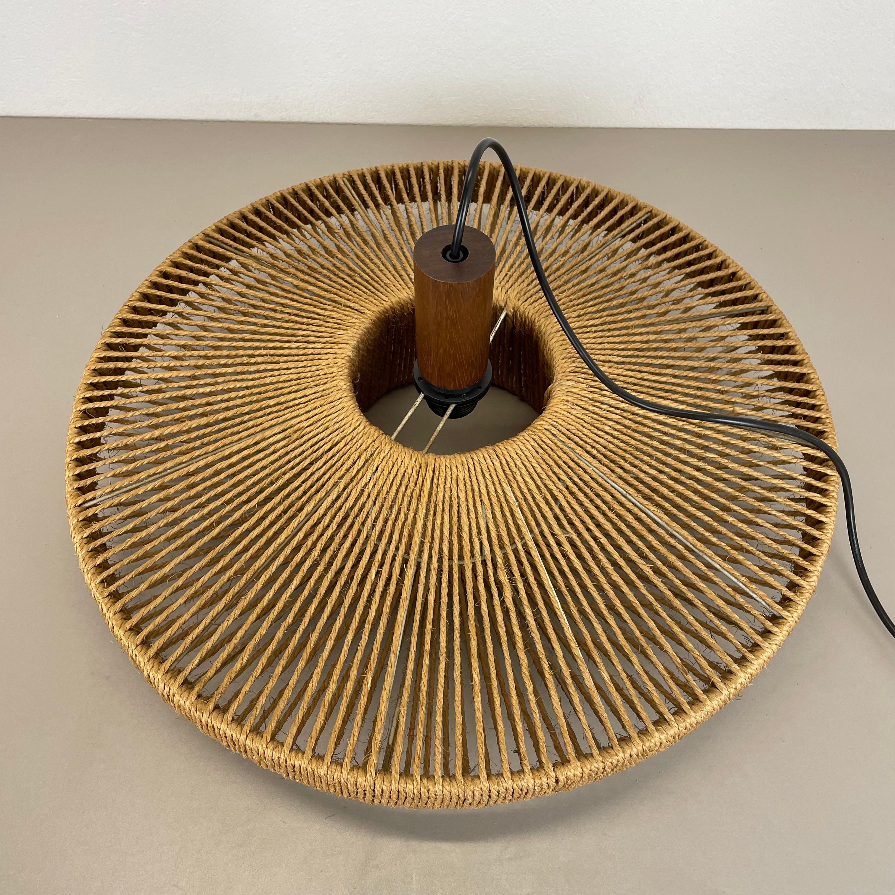 56cm Organic Sisal and Teak Ufo Hanging Light Made by Temde Lights Germany 1960s For Sale 9