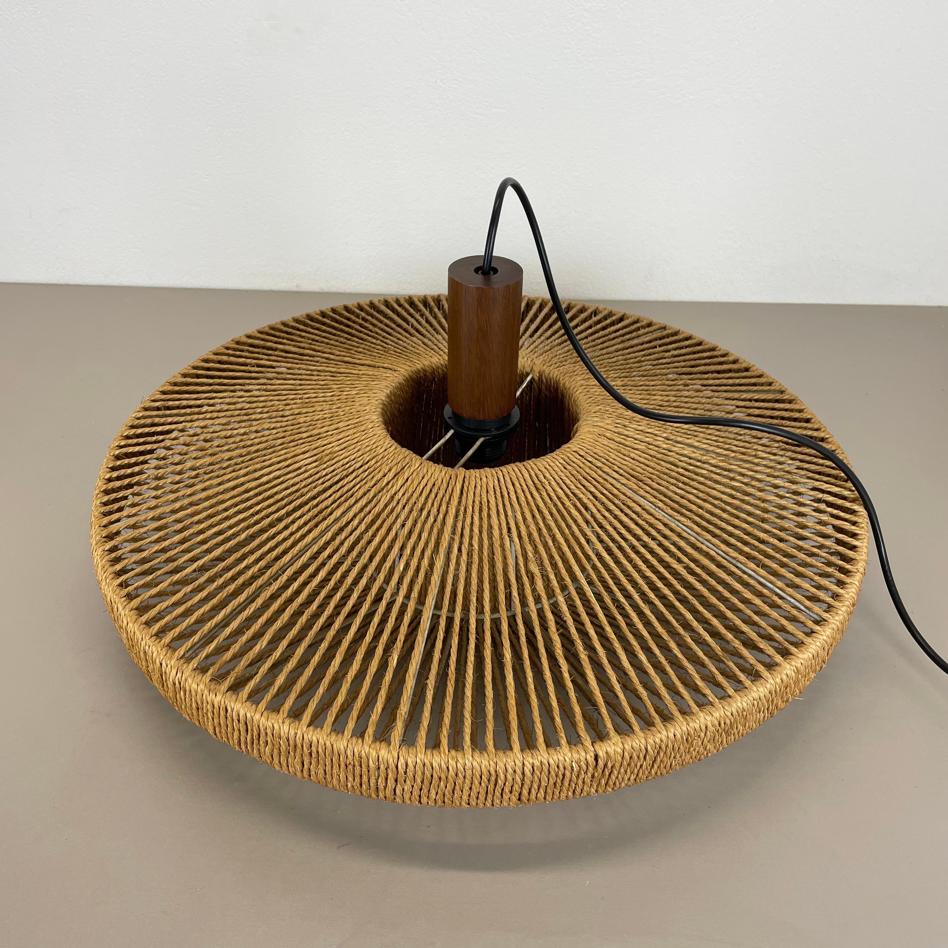 56cm Organic Sisal and Teak Ufo Hanging Light Made by Temde Lights Germany 1960s For Sale 11