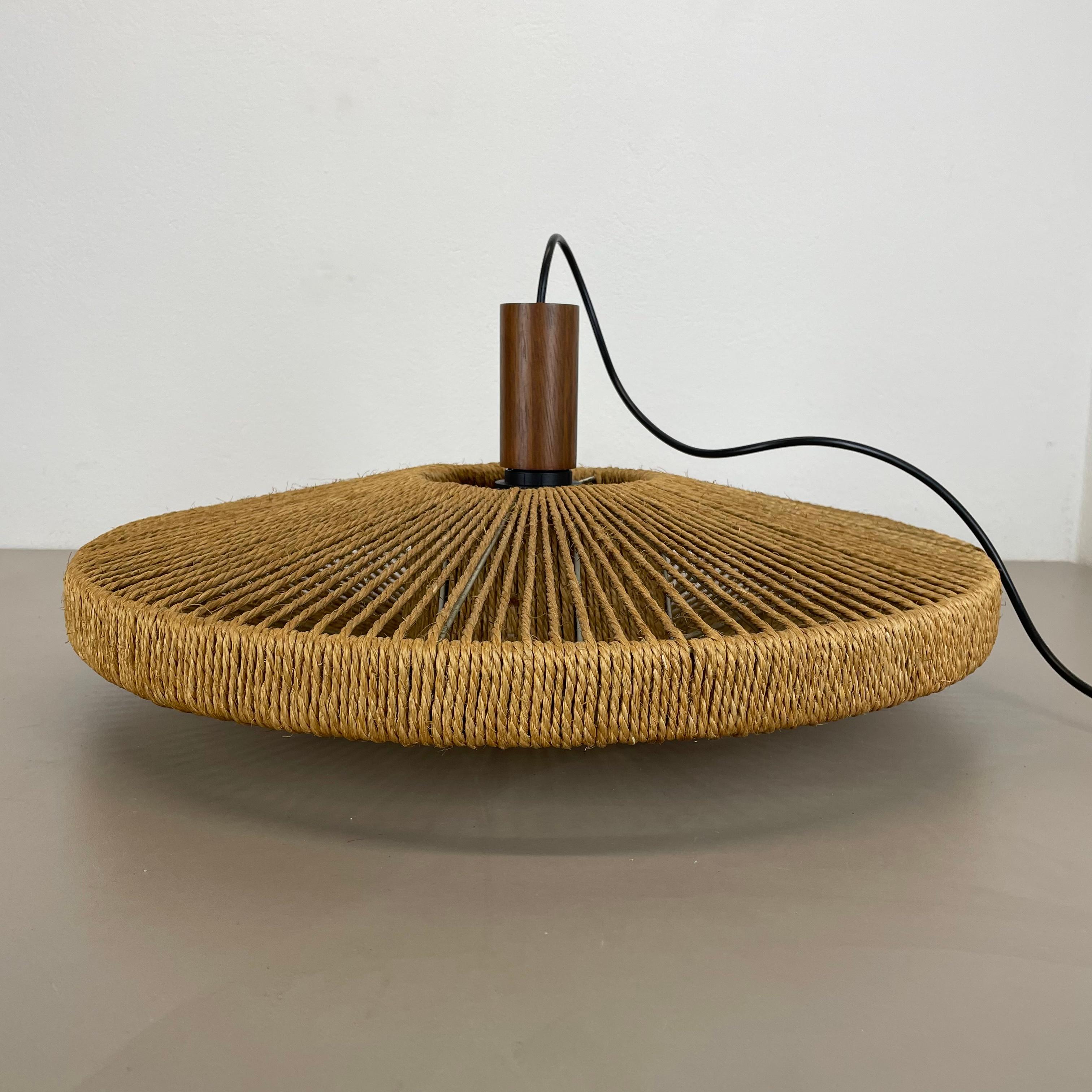 56cm Organic Sisal and Teak Ufo Hanging Light Made by Temde Lights Germany 1960s For Sale 12
