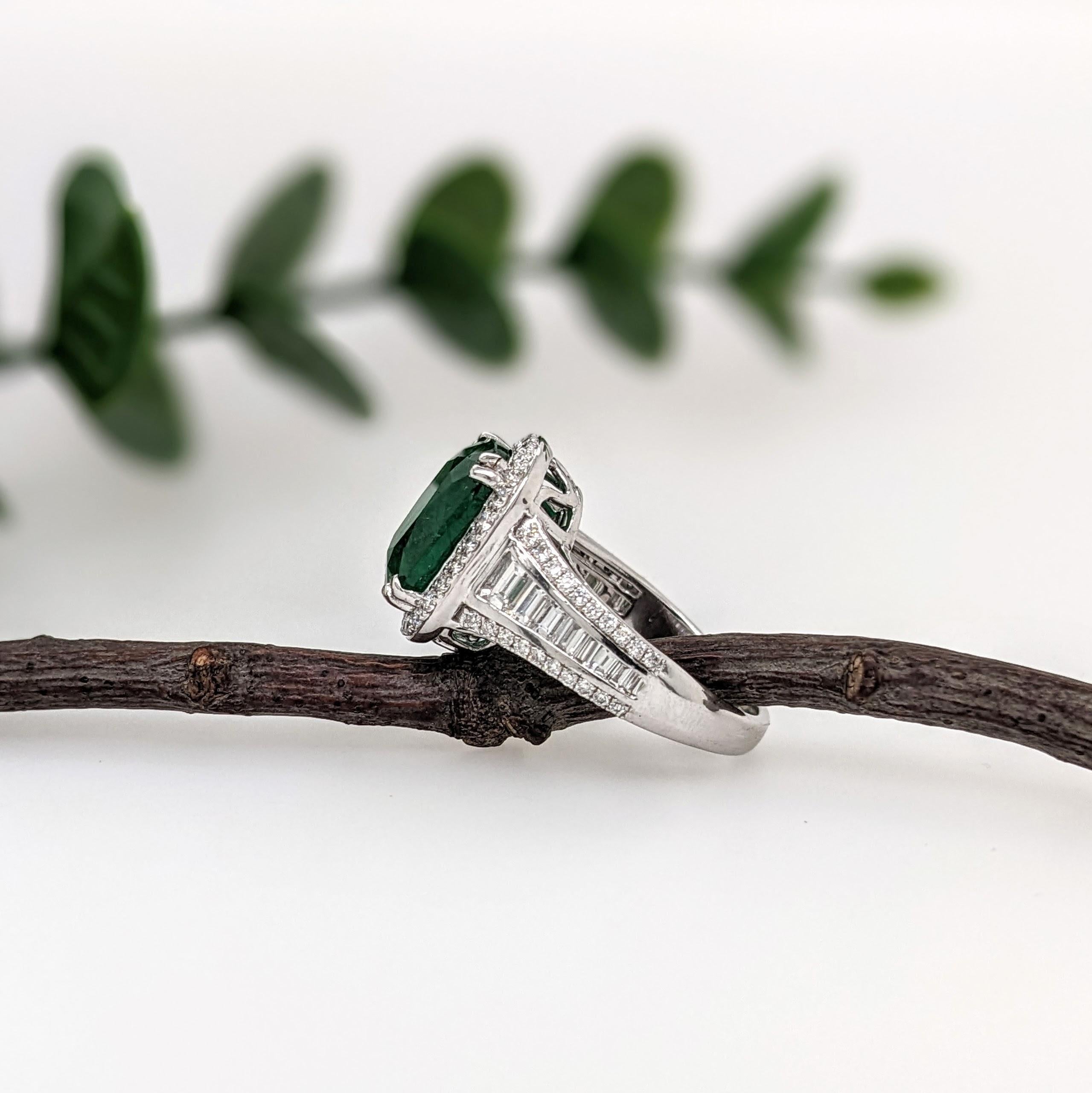 Women's 5.6ct Emerald Ring w Earth Mined Diamonds in Solid 14K White Gold Cushion 12x9mm For Sale