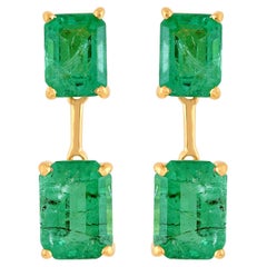 18K Yellow Gold 5.6 Carat Natural Zambian Emerald Drop Earrings May Birthstone