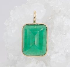 5.6ct Rectangle Emerald 14K Gold Bezel Set Necklace Pendant Charm OOAK AD2164-1
