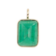 5.6ct Rectangle Emerald 14K Gold Bezel Set Necklace Charm OOAK AD2164-1