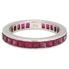 5.6ct Square Ruby Eternity Band Ring, 18k White Gold, Ring Size 6