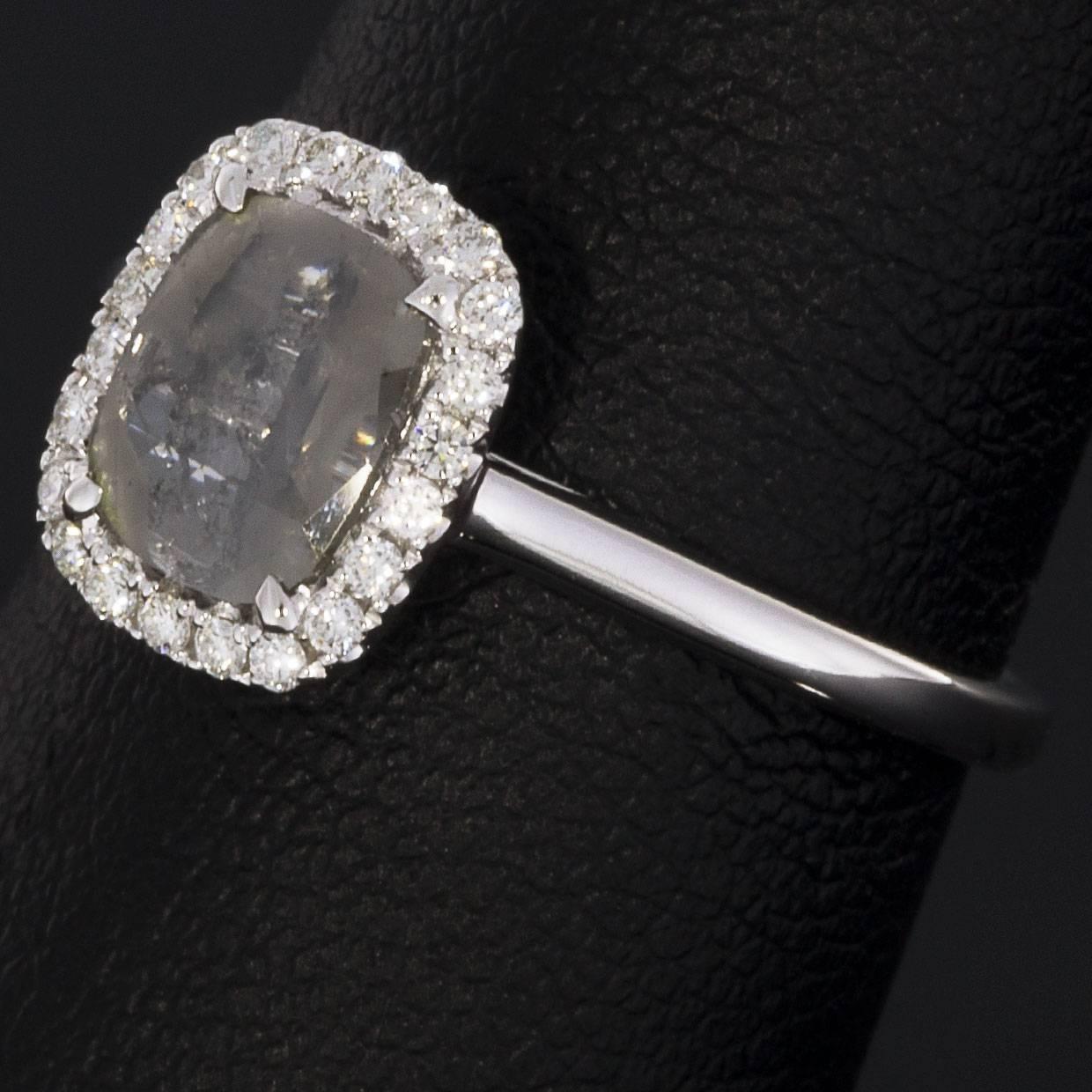 Cushion Cut .56 Carat Greyish Rough Diamond Engagement Ring