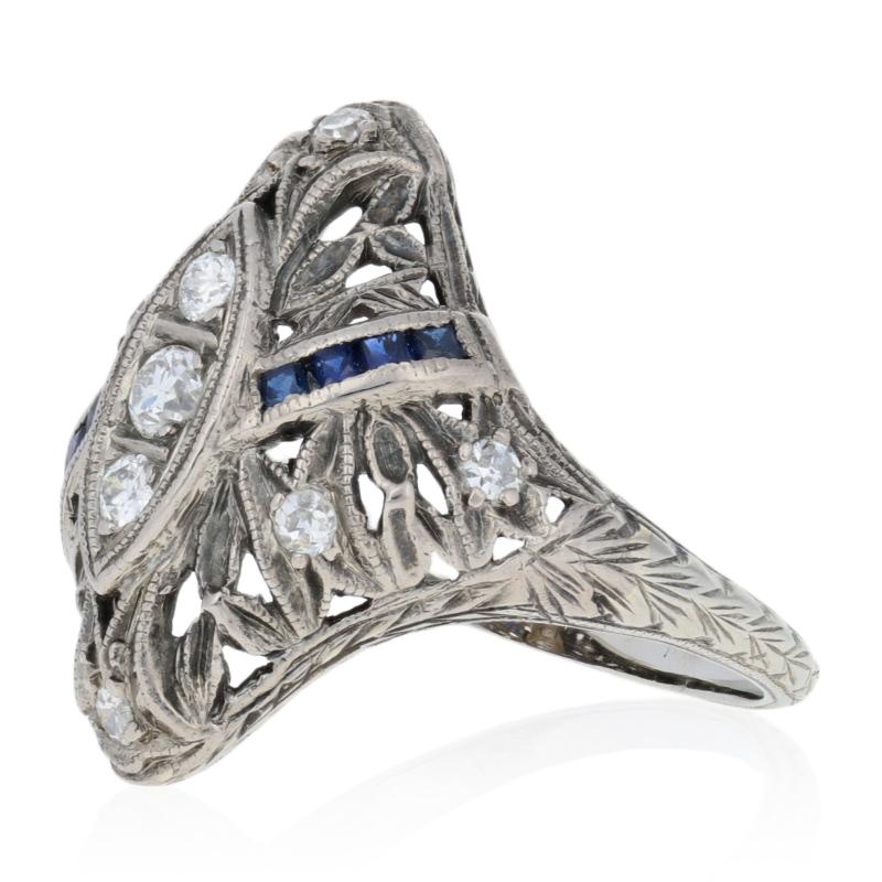 .56ctw Old European Diamond & Synthetic Sapphire Art Deco Ring 18k Gold Vintage 2