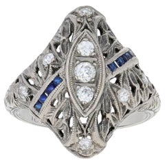 .56ctw Old European Diamond & Synthetic Sapphire Art Deco Ring 18k Gold Vintage