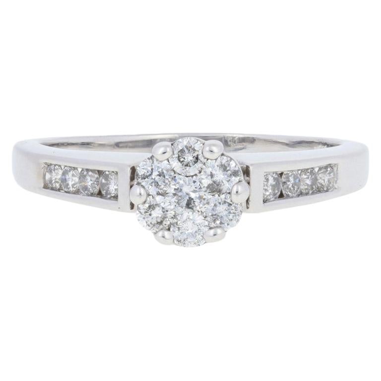 For Sale:  .56ctw Round Brilliant Diamond Engagement Ring, 14k Gold Cathedral Cluster Halo