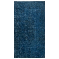 Tappeto blu 5.6x10 Ft per interni contemporanei, fatto a mano in Turchia