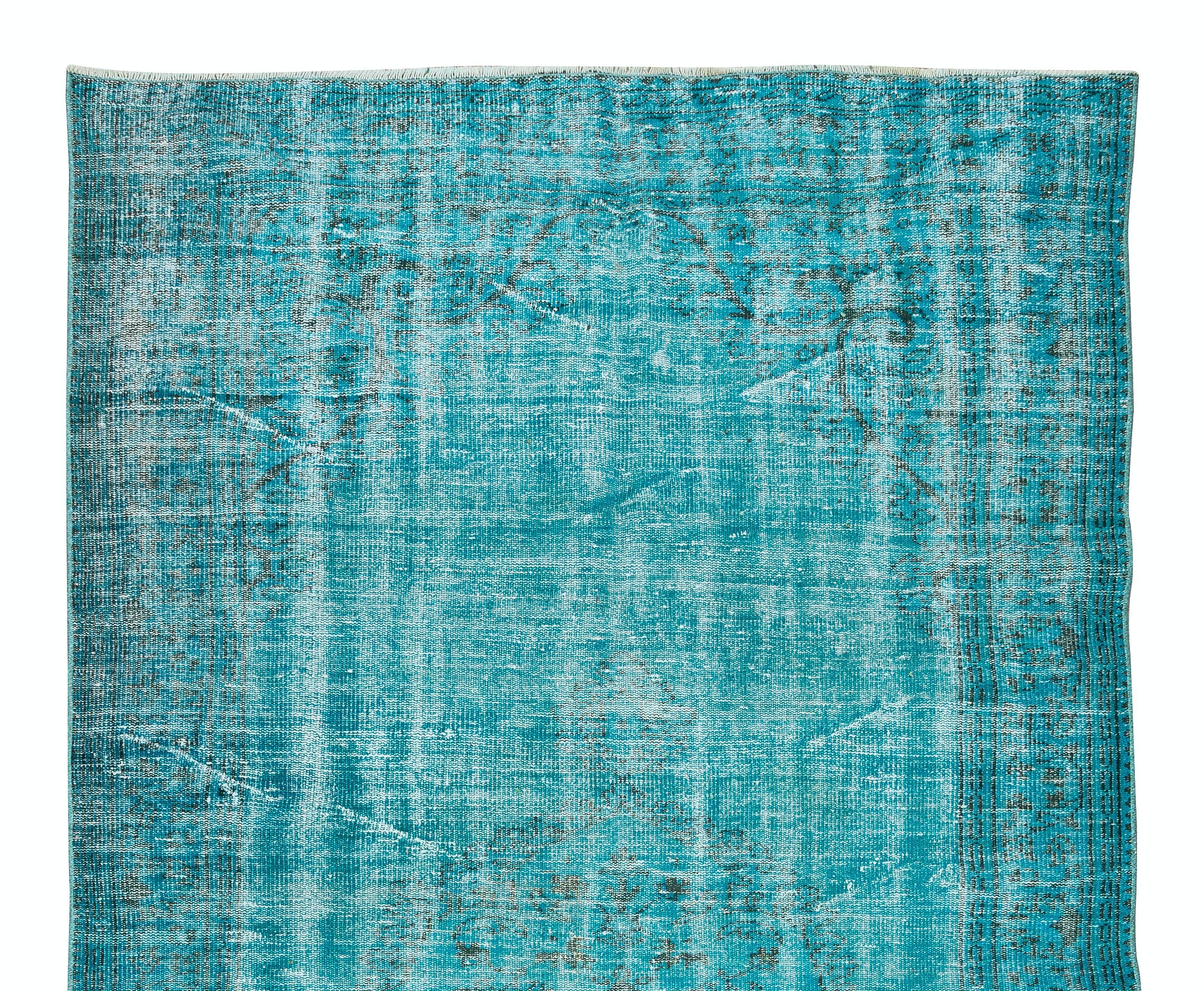 5.6x10 Ft Teal Blauer Teal-Teppich für moderne Inneneinrichtung, handgefertigter türkischer Teppich (Türkisch) im Angebot
