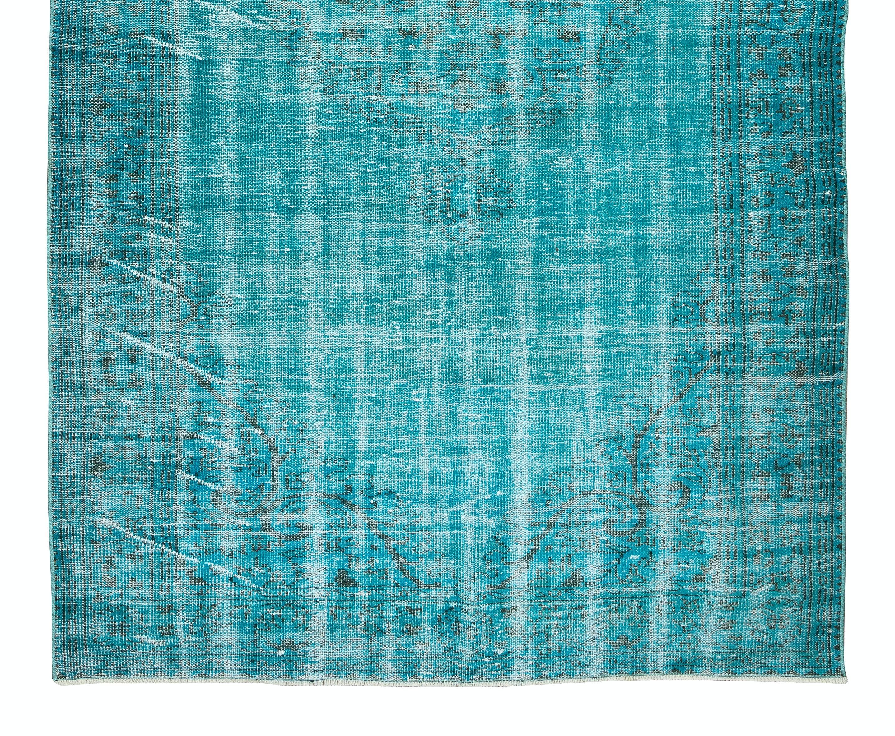 5.6x10 Ft Teal Blauer Teal-Teppich für moderne Inneneinrichtung, handgefertigter türkischer Teppich (Handgeknüpft) im Angebot
