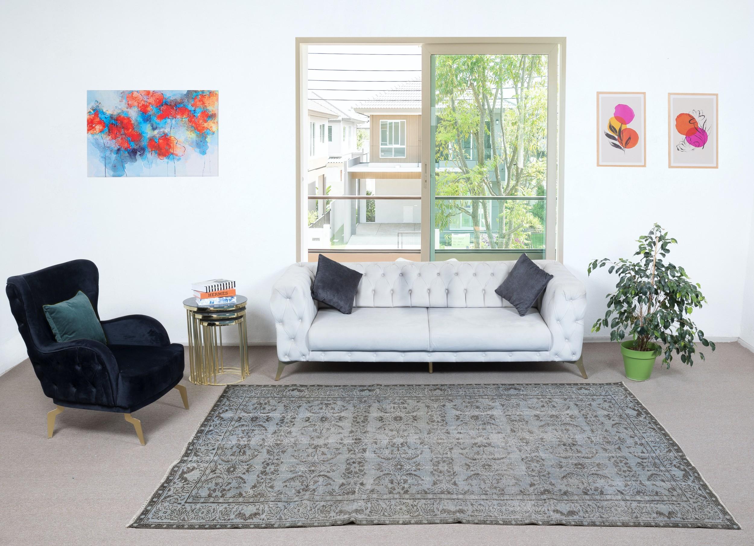 Our over-dyed rugs are all hand-knotted vintage pieces that are recreated in our workshop to cater to a wider range of interior design choices from modern to coastal, from industrial to rustic/cottage. These 50 to 70 year-old rugs were hand-knotted